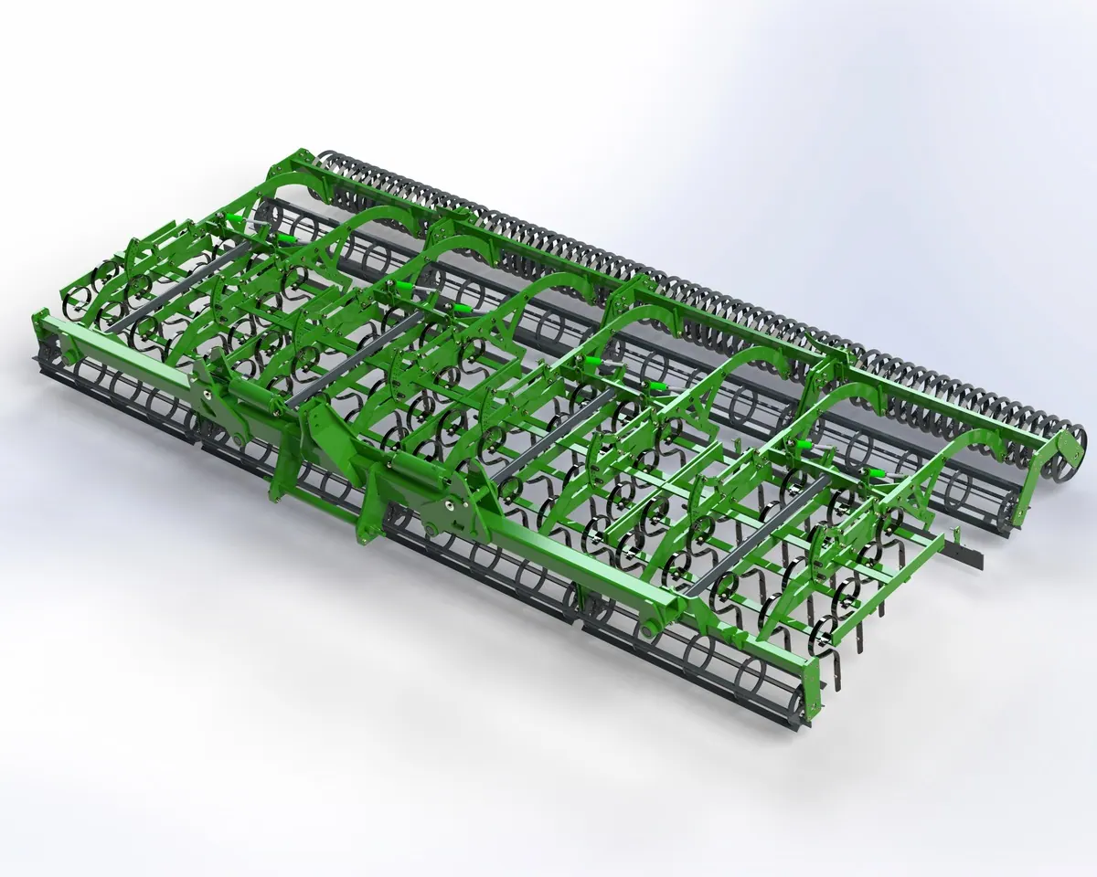 3D prikaz širokog rasklopljenog Huđik germinatora sa S-oprugama, valjcima i stražnjim prstenastim valjkom