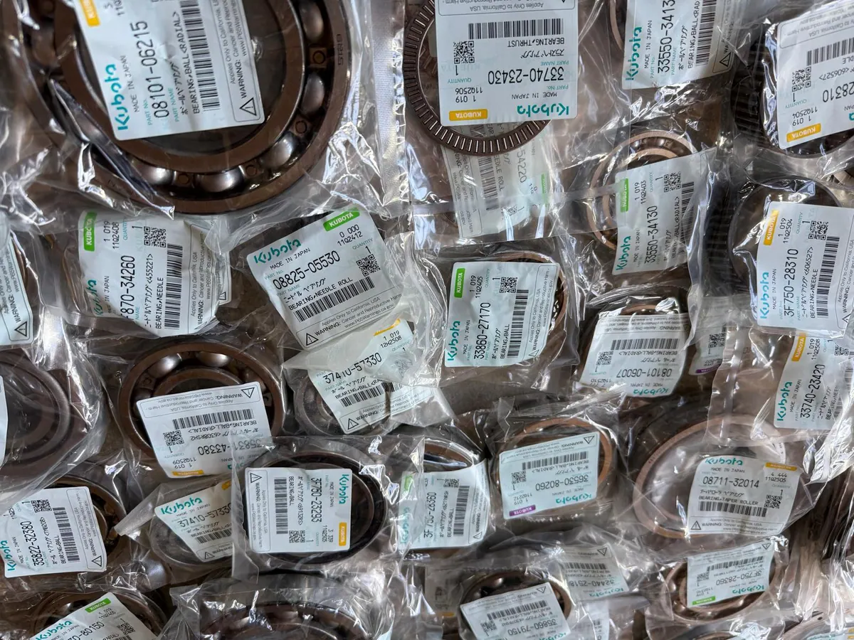 Belts and seals in labelled bags