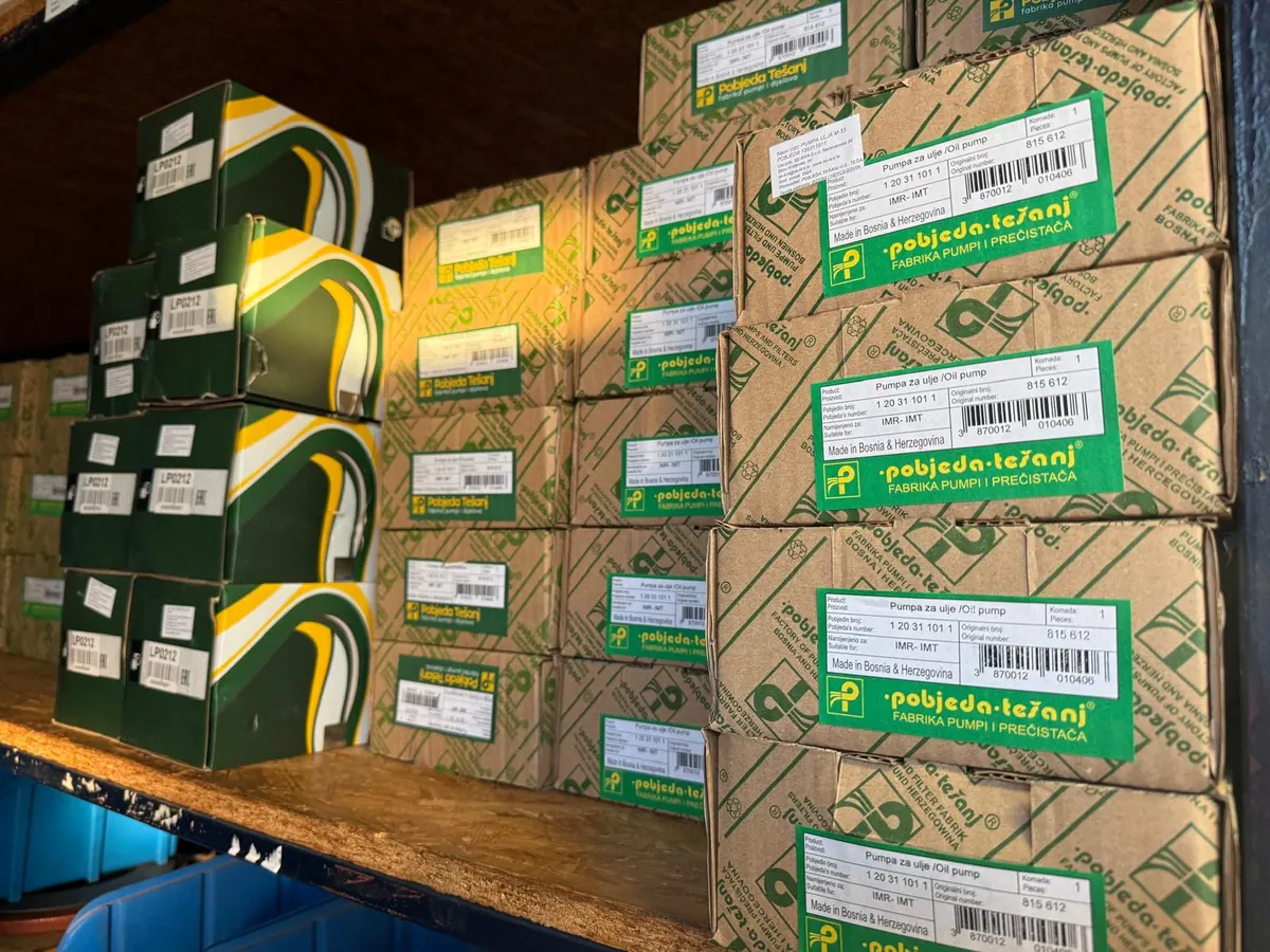 Boxes of spare parts with green labels